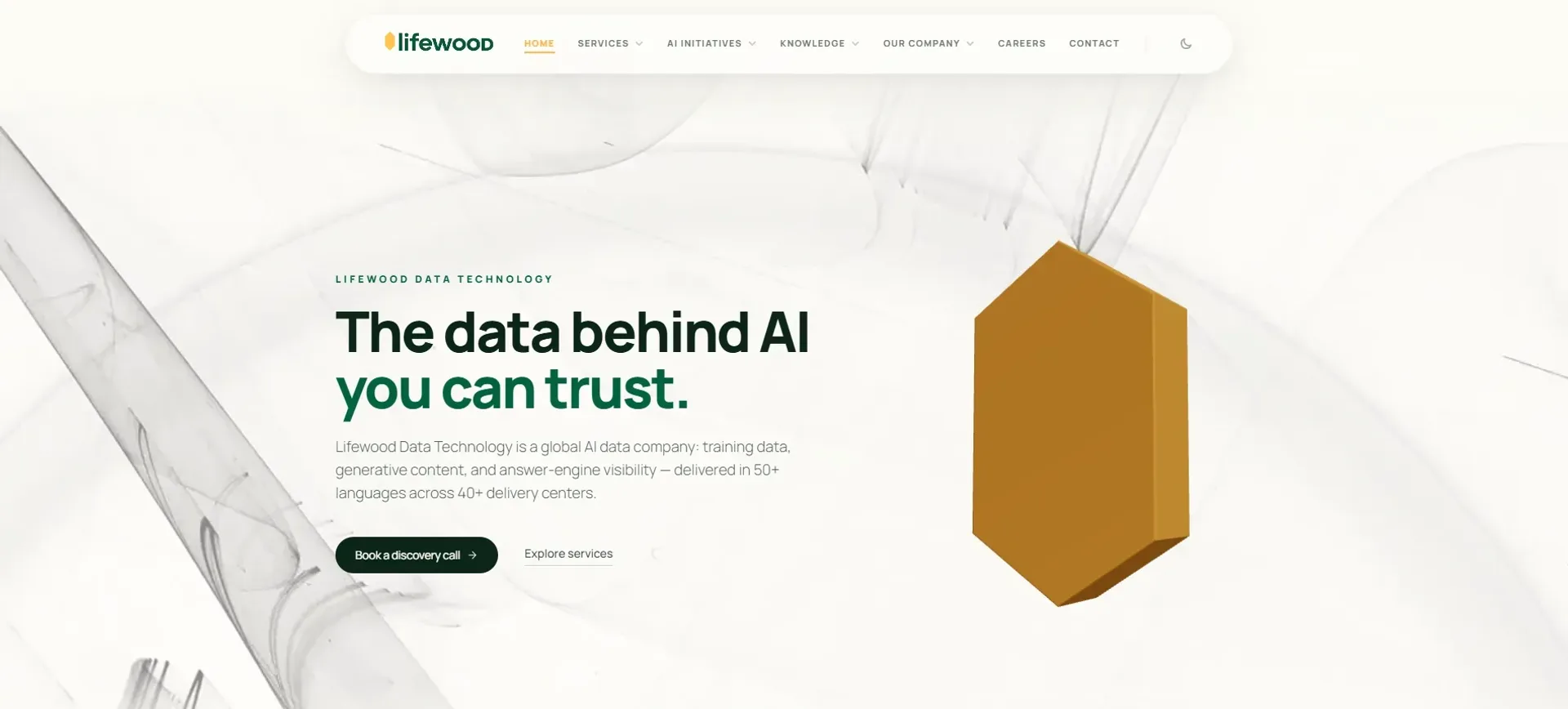 The Lifewood marketing site homepage: a video-backed hero with the company tagline, above a row of service entry points.
